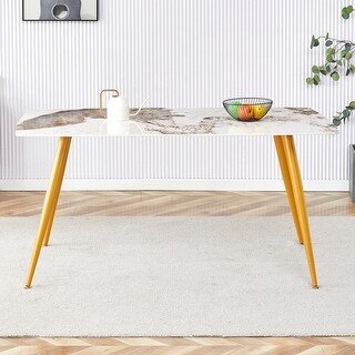 Modern Minimalist Dining Table with Golden Metal Legs and Sturdy ...