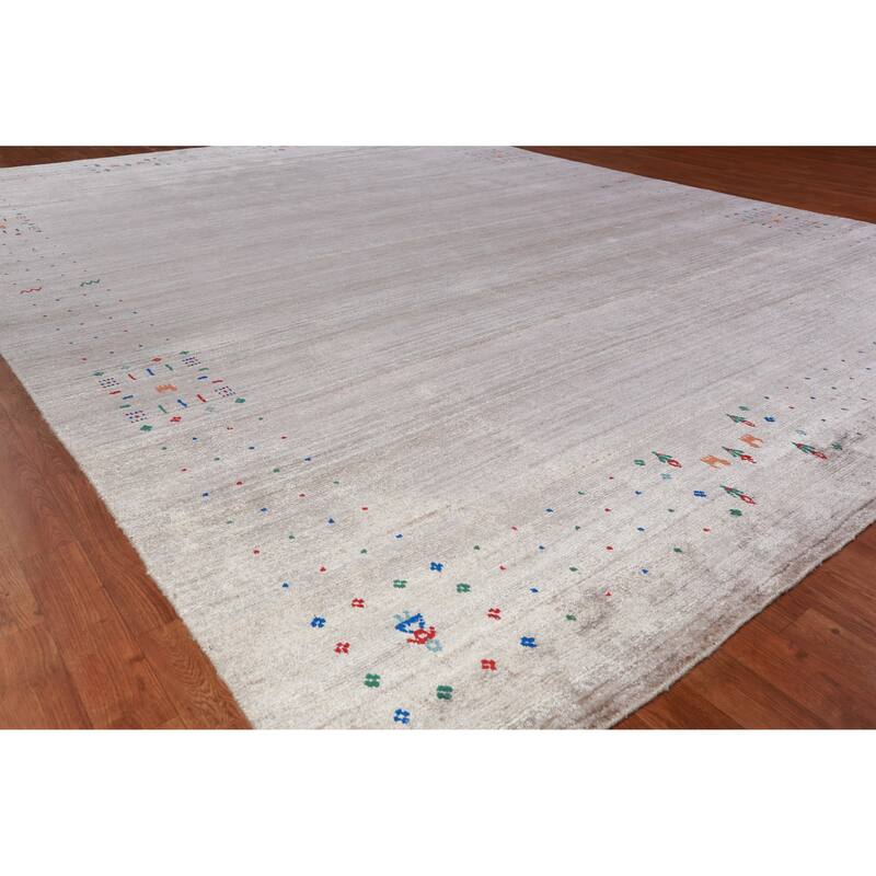 Hand Knotted Oriental 100% Wool Carpet Tribal Stripe Beige & Ivories Gabbeh Area Rug - 12' 3'' X 9' 2''