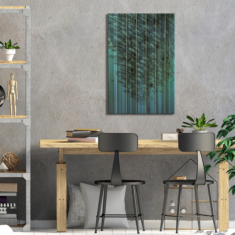Schooling Jackfishes Print On Wood by Henry Jager - Multi-Color