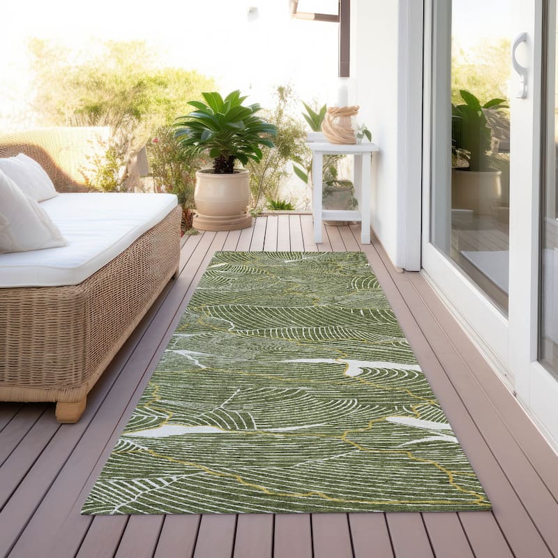 Machine Washable Indoor/ Outdoor Abstract Crackle Chantille Rug