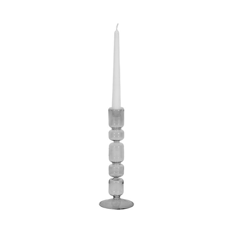 Modern Candle Holder with Stacked Sculptural Glass Base - Smoke