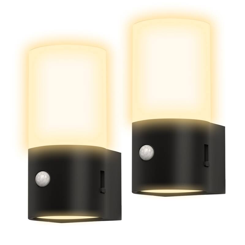YANSUN Motion Sensor Night Light with Cylinder Cover, White and Black