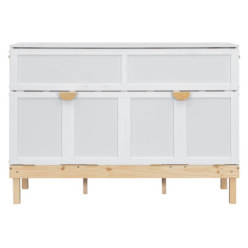 Space-Saving Queen Size Murphy Bed in White/Gray with Sturdy Pine Wood and MDF Construction