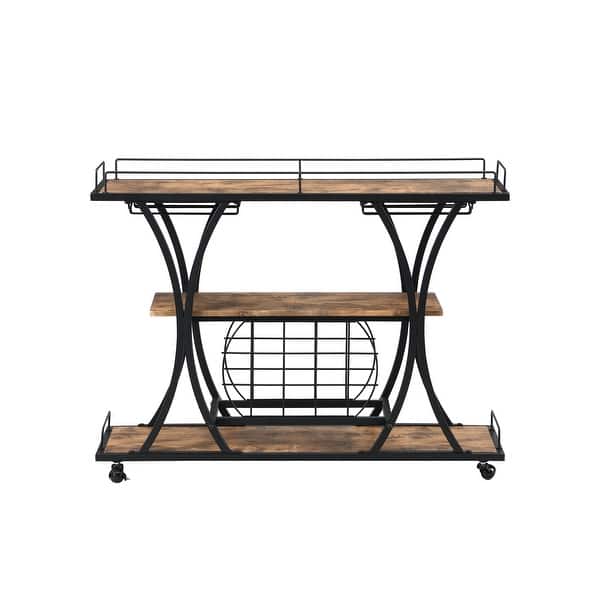 Industrial Black Bar Cart with Wine Rack and Glass Holder Overstock