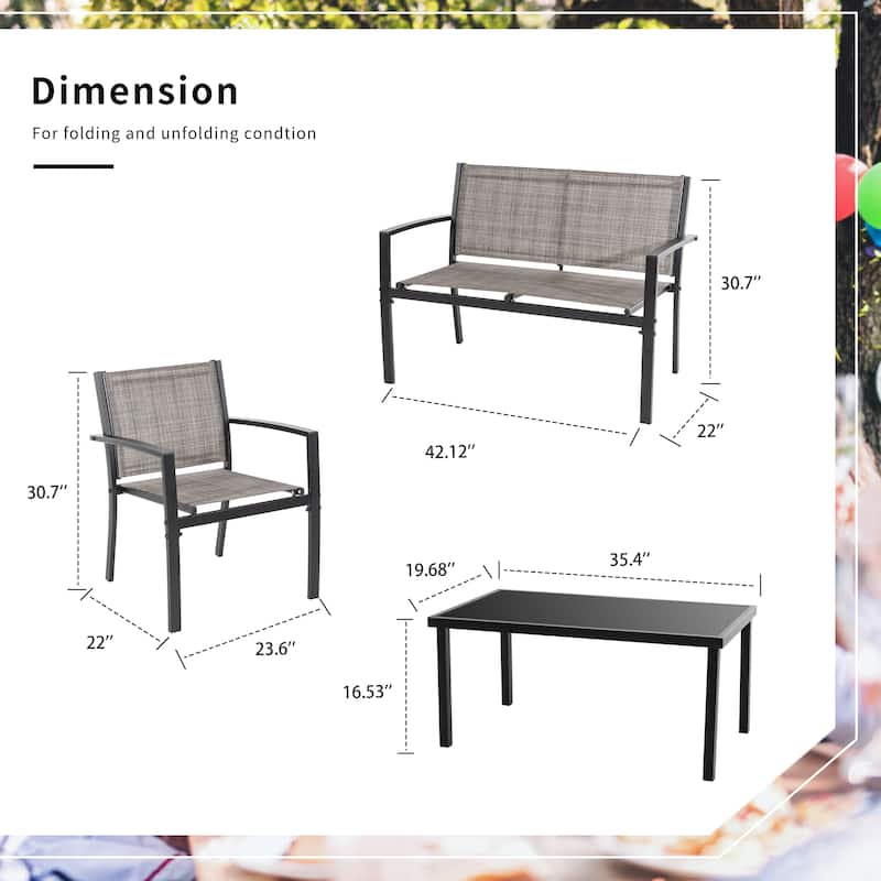 Futzca 4-Piece Outdoor Patio Furniture Set, Textilene Bistro Patio Set