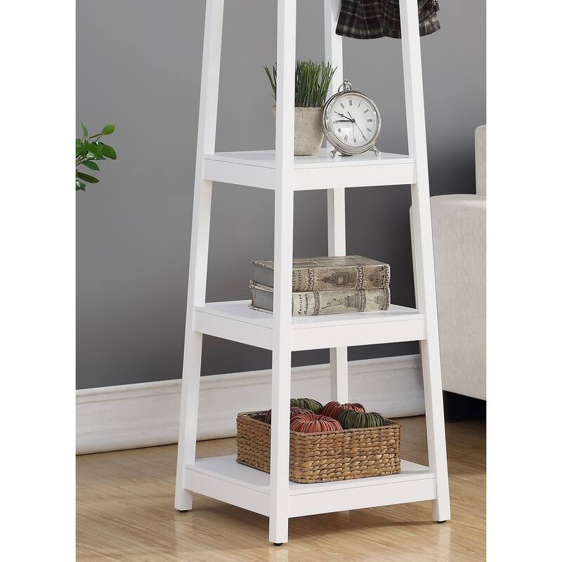 Coat Rack w/ 3-Tier Storage Shelves,17.5'' x 17.5'' x 72''H