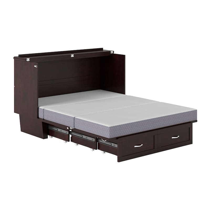 Monroe Queen Murphy Bed Chest with 6" Mattress, Storage Drawer & Built-In Charger in Espresso