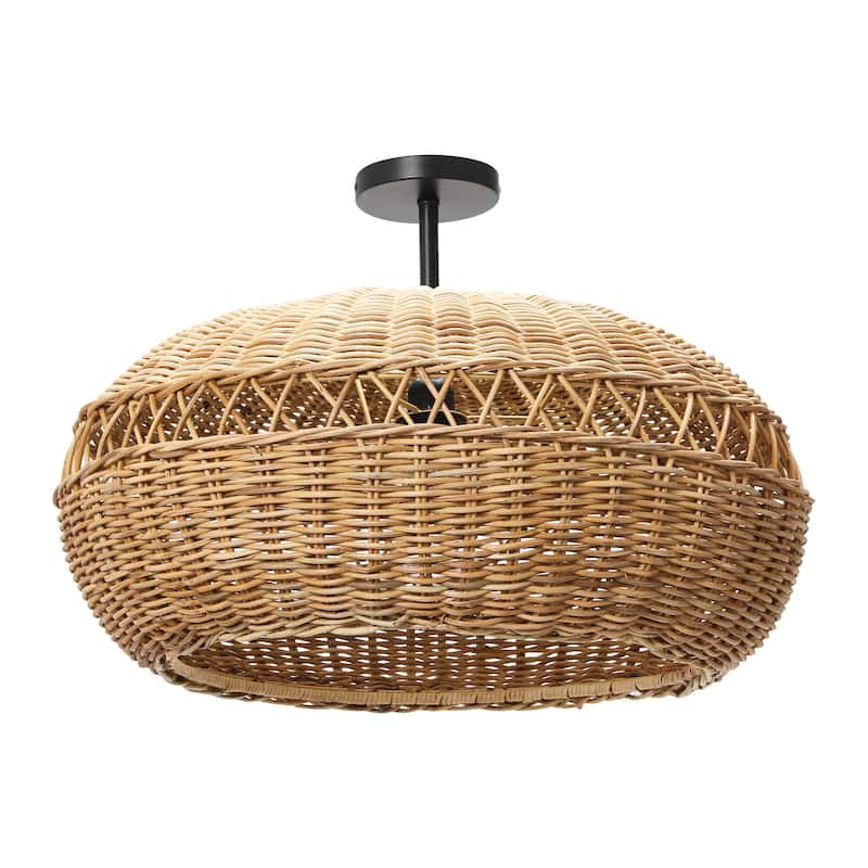 Hand-Woven Rattan Semi-Flush Ceiling Lamp