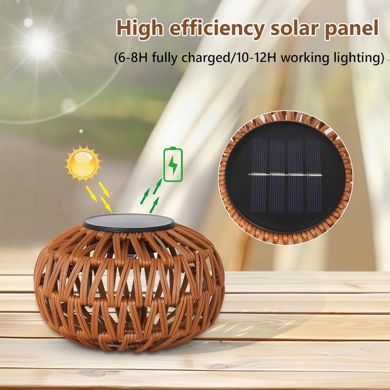 Rossetta 2-Pack Outdoor Waterproof Small Brown Rattan Pumpkin Shape Solar Tabletop Lantern Decorative