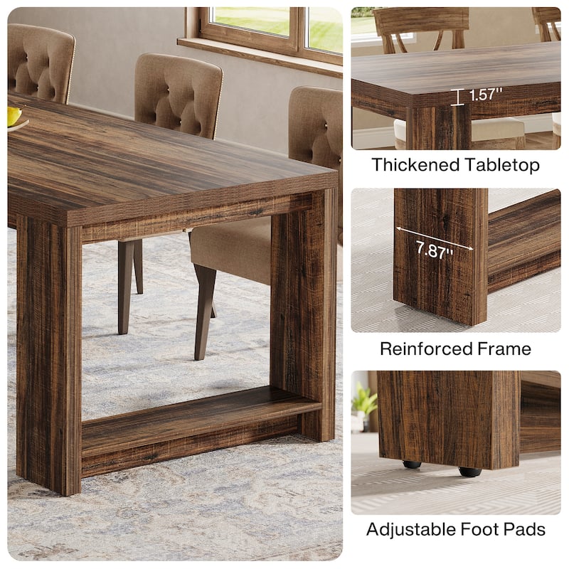 86.6 Inch Farmhouse Dining Table, Large Rectangular Kitchen Table for 6