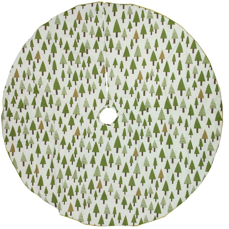 48" Cream White and Green Forest Christmas Tree Skirt