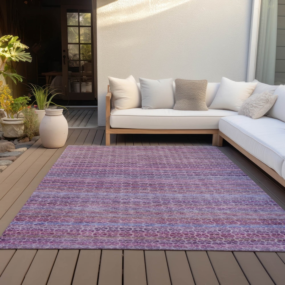 Machine Washable Indoor/Outdoor Transitional Striped Chantille Rug
