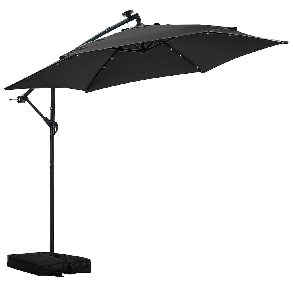 Autlaycil 10ft Offset Hanging Market Patio Umbrella With Base&Solar Lights