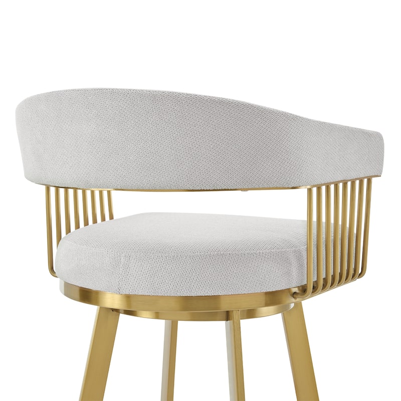 HomeRoots 26" Silver and Gold Fabric and Stainless Steel Low Back Counter Height Swivel Bar Chair
