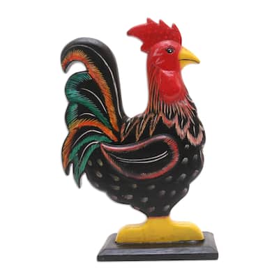Novica Handmade Brave Rooster Wood Statuette