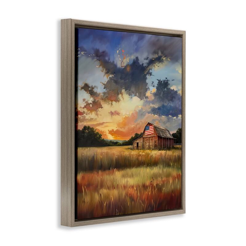 Stupell American Barn at Sunset Framed Floater Canvas Wall Art Design By Arlington Prints