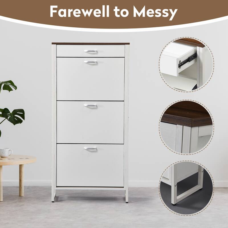 25.6" Slim Shoe Storage Cabinet with 3 Flip Drawers and 1 Drawer, Freestanding Entryway Shoe Organizer for Small Spaces