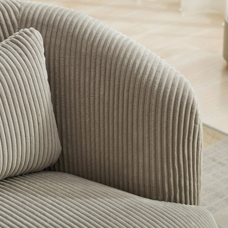 34.25" Wide Upholstered Corduroy 360° Swivel Barrel Soft Accent Chair with Pillow