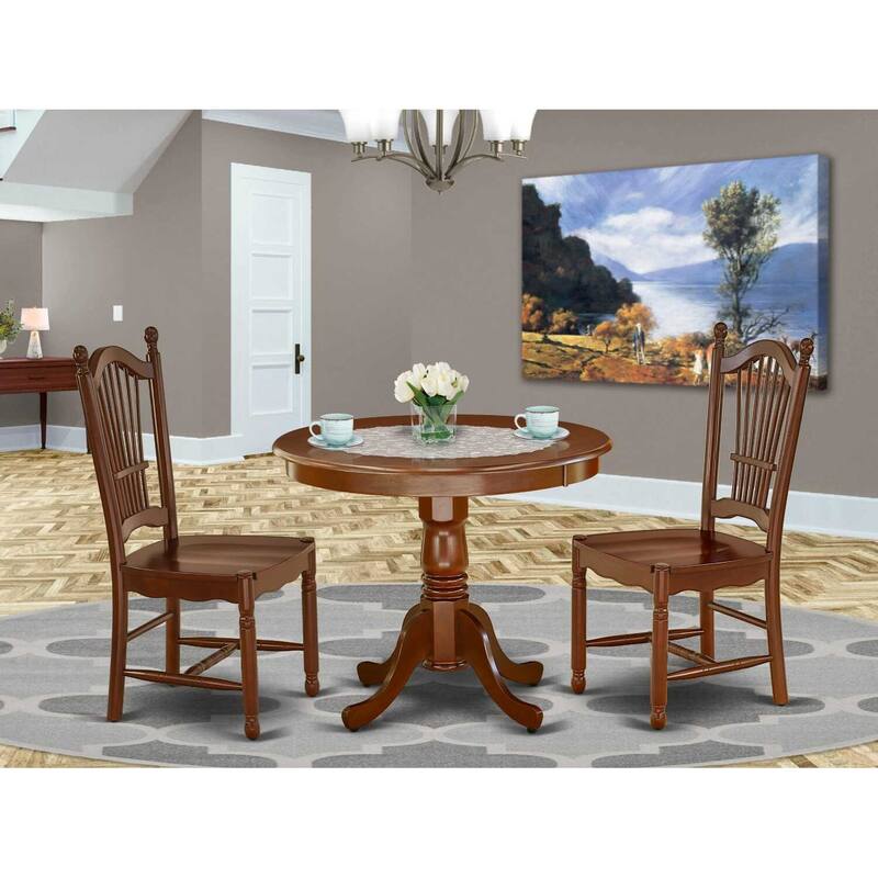 French Country Dining Set 3Pc Table & Chairs - 36 Inch Round Wood Table with 2 Seats