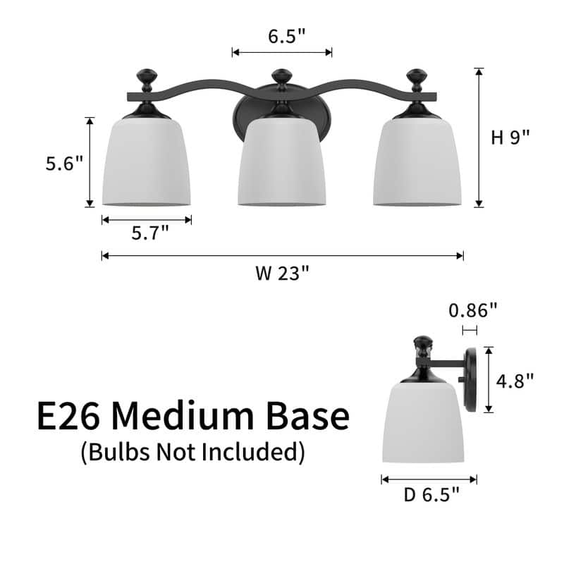 KAWOTI 3-Light Traditional Dimmable Bathroom Vanity Light - W23" x H9" x E6.5"