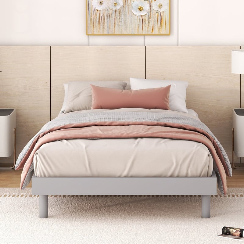 Modern Design Wooden Twin Size Floating Platform Bed Frame