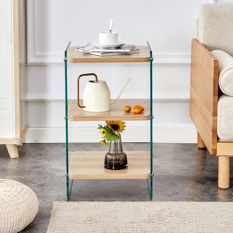 3-Layer MDF Bedside Cabinet with Tempered Glass, Elegant Design, Multi-Functional Storage