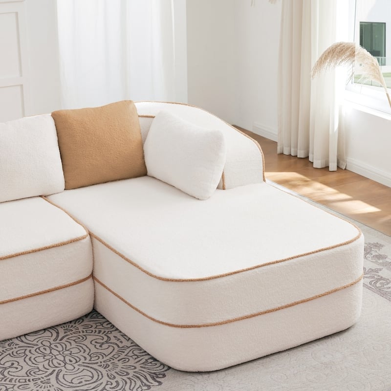 105.9" Modular L-shaped Teddy Velvet Sectional Sofa with Chaise and Curved Armrest