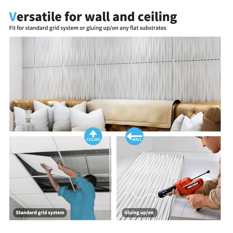 Art3d 47.2X23.6 in PVC 3D Wall Panels for Interior Wall Decor,Textured Wavy Wall Panels, 46.2 SF, 6-Sheet - 47.2x23.6 in