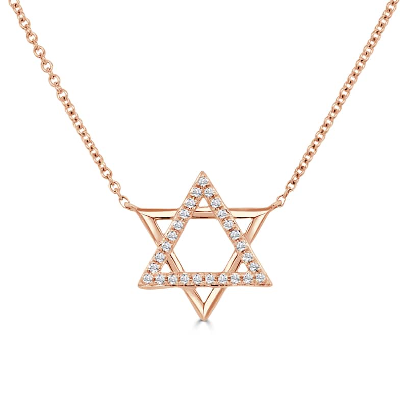 Joelle Collection 14K Gold Diamond Star Of David Necklace-16-18"