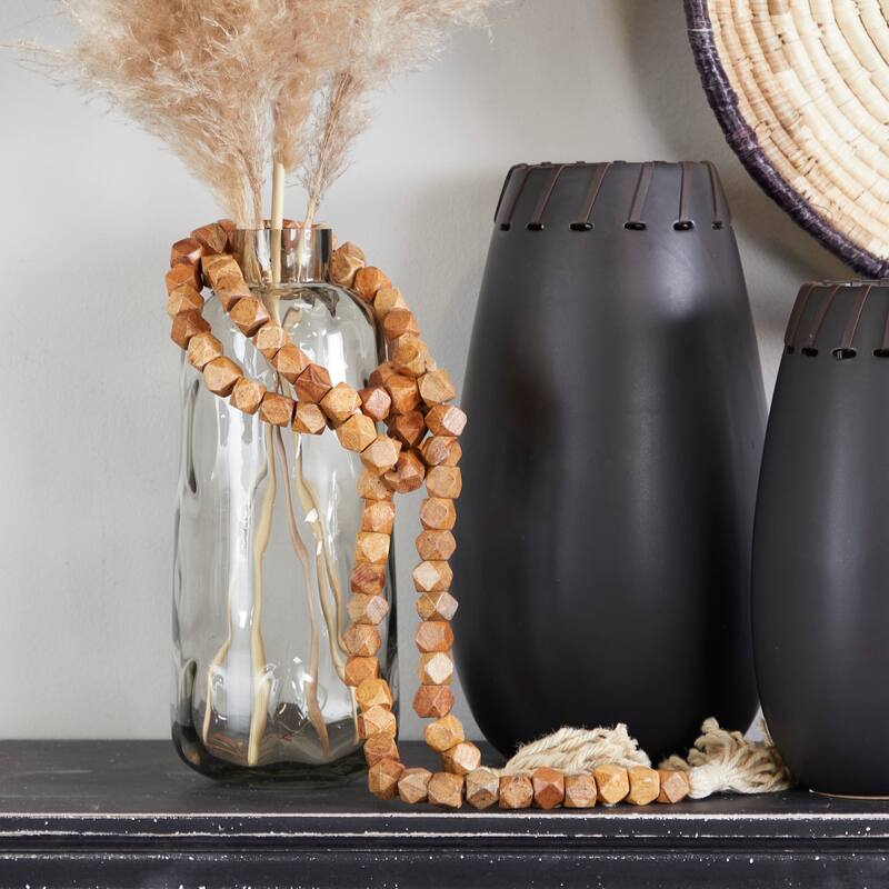 Bohemian Natural Wood Bead Garland with Cotton Tassels - 80 x 1