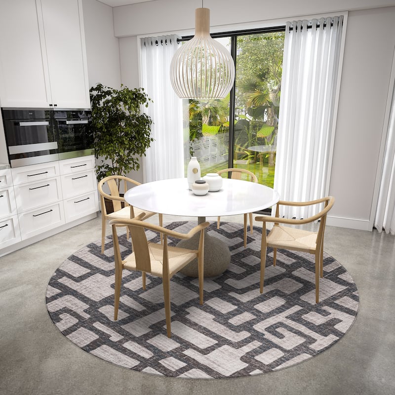 Indoor/ Outdoor Addison Yuma Modern Cobblestone Washable Area Rug - 8' x 8' - Gray