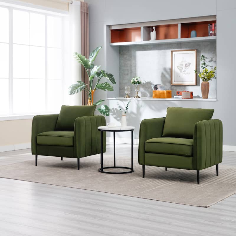 Mid-Century Modern Armchair with 1 Pillow and Metal Legs for Bedroom