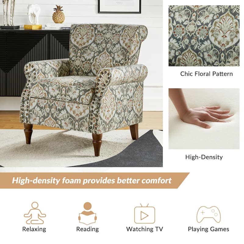 Nyctelius Traditional Polyester Accent Chair with Rolled Arms and Nailhead Trim by HULALA HOME