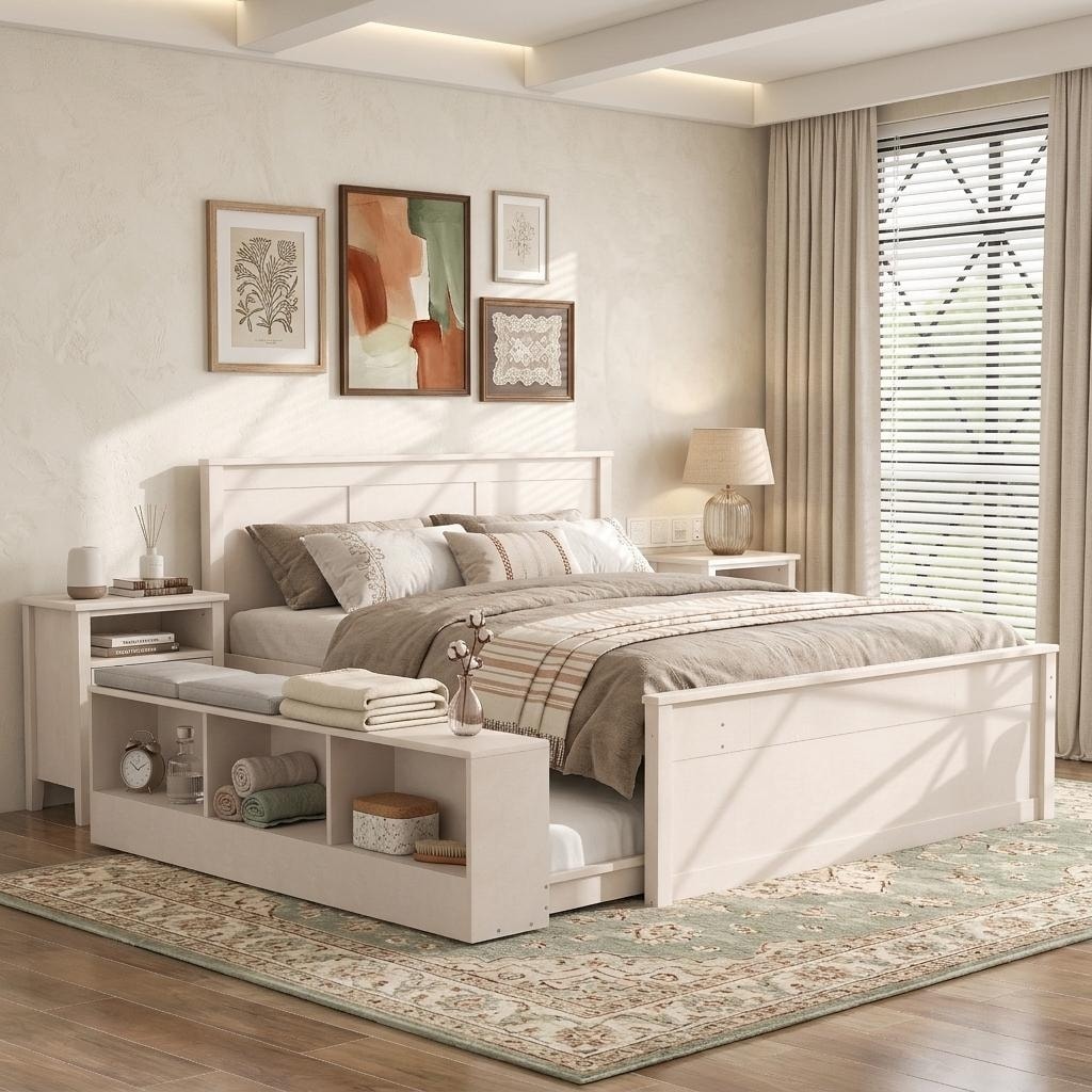 Solid Wood Platform Bed with Pull-Out Storage & Trundle by Harper&Bright Designs