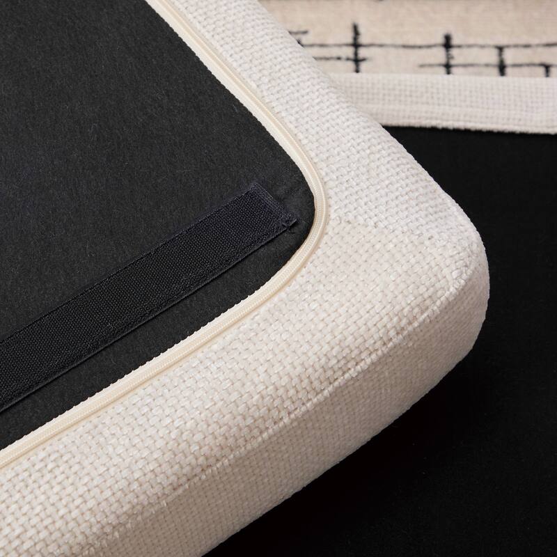 46" Wide Modern Upholstered Chenille Ottoman, Foot Stool Square Footrest with Black Metal Legs for Living Room, Bedroom