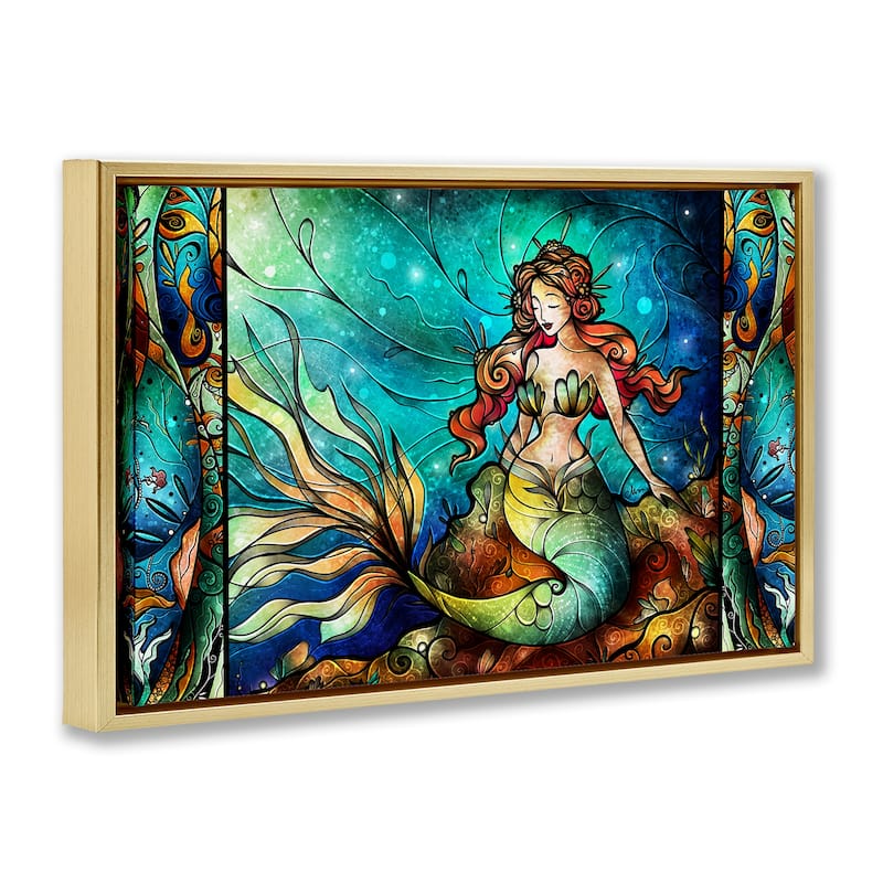 Stupell Elegant Seated Mermaid Framed Floater Canvas Wall Art Design By Mandie Manzano