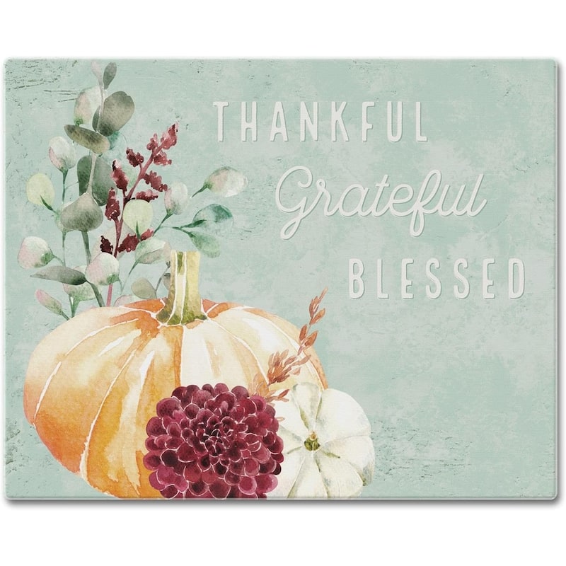 Thankful Grateful Pumpkin 3mm Heat Tolerant Tempered Glass Cutting Board 15” x 12” Manufactured in the USA Dishwasher Safe - Multi