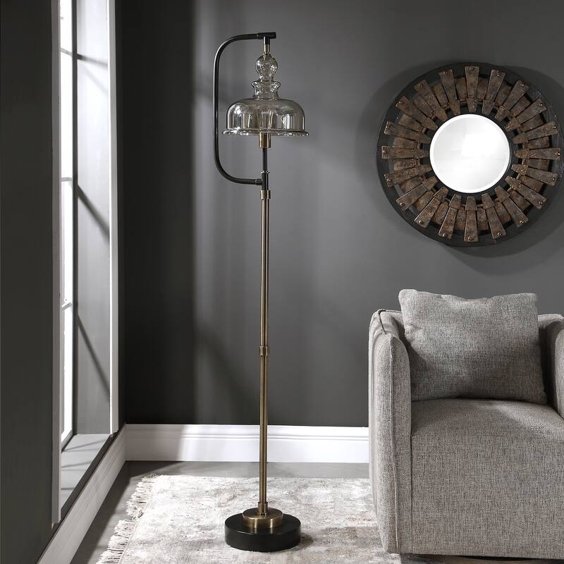 Gracefully Curved Floor Lamp with Glass Shade - 68.5" - Black