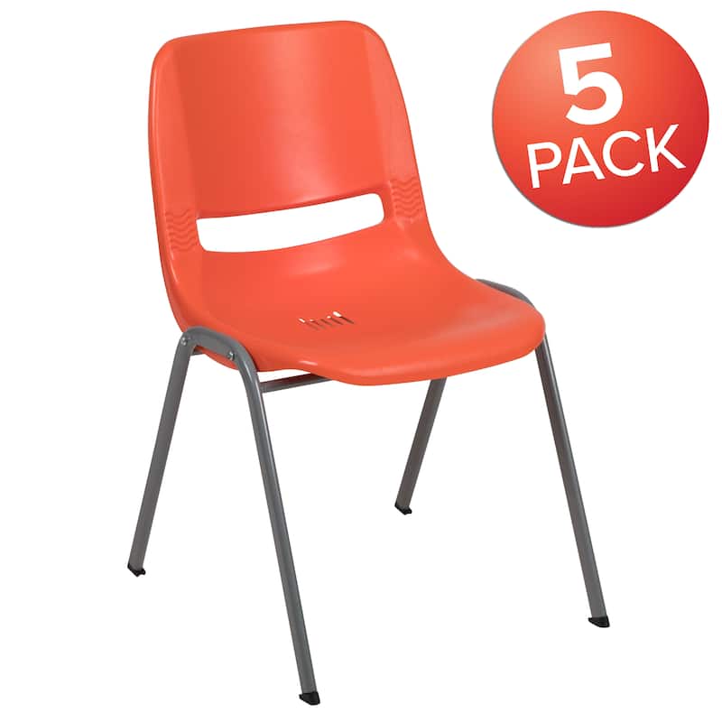 5 Pack 880 lb. Capacity Ergonomic Shell Stack Chair with Metal Frame - 23.5"D x 19.25"W x 32"H