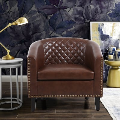 Siavonce Accent Barrel Chair Living Room Chair with Nailheads - 29.13" x 25.2" x27.95"H