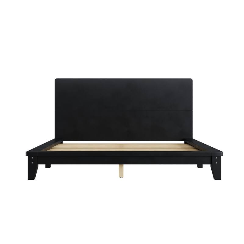 Low-Profile Platform Bed Frame with Headboard, Wood Slat Support, Wingback Panel Bed