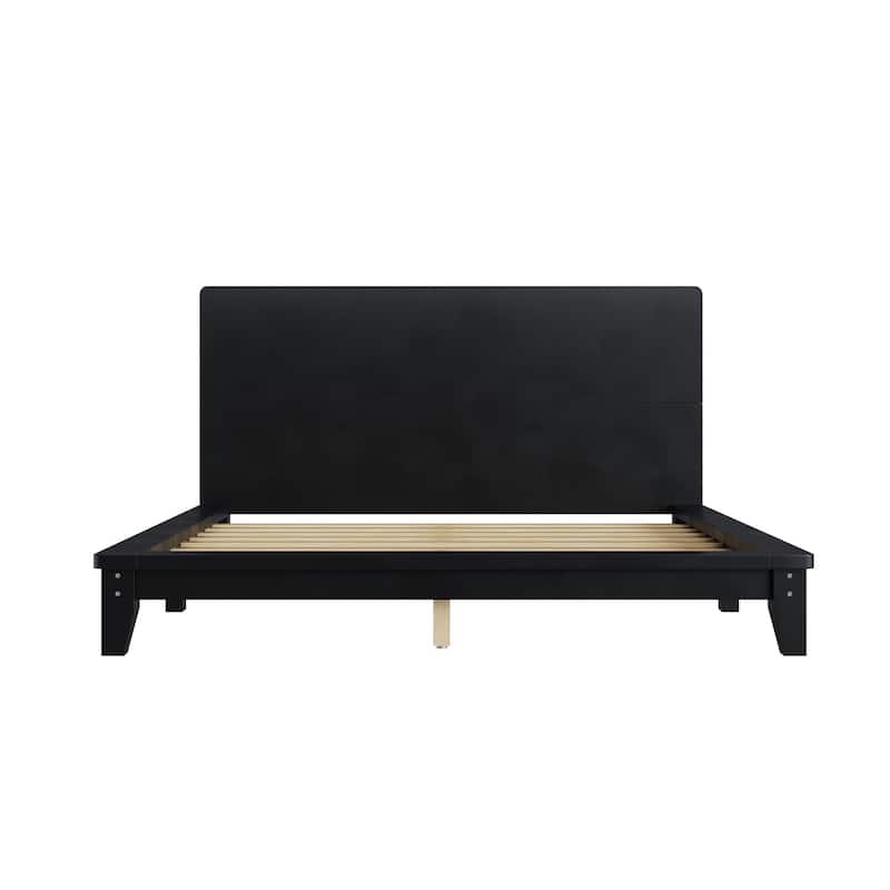 Minimalist Wood Platform Bed Frame with Headboard by Harper&Bright Designs
