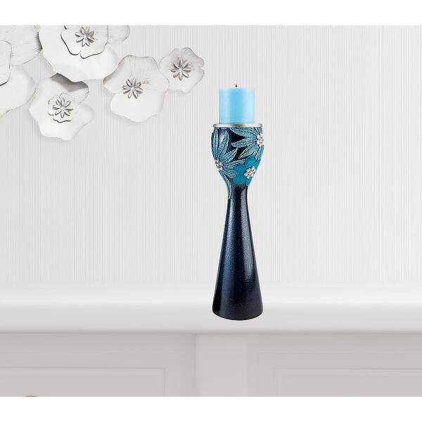 Set Of Two Navy and Aqua Floral Bling Candle Holders with Candles Set Of Two Navy and Aqua Floral Bling Candle Holders with Candles