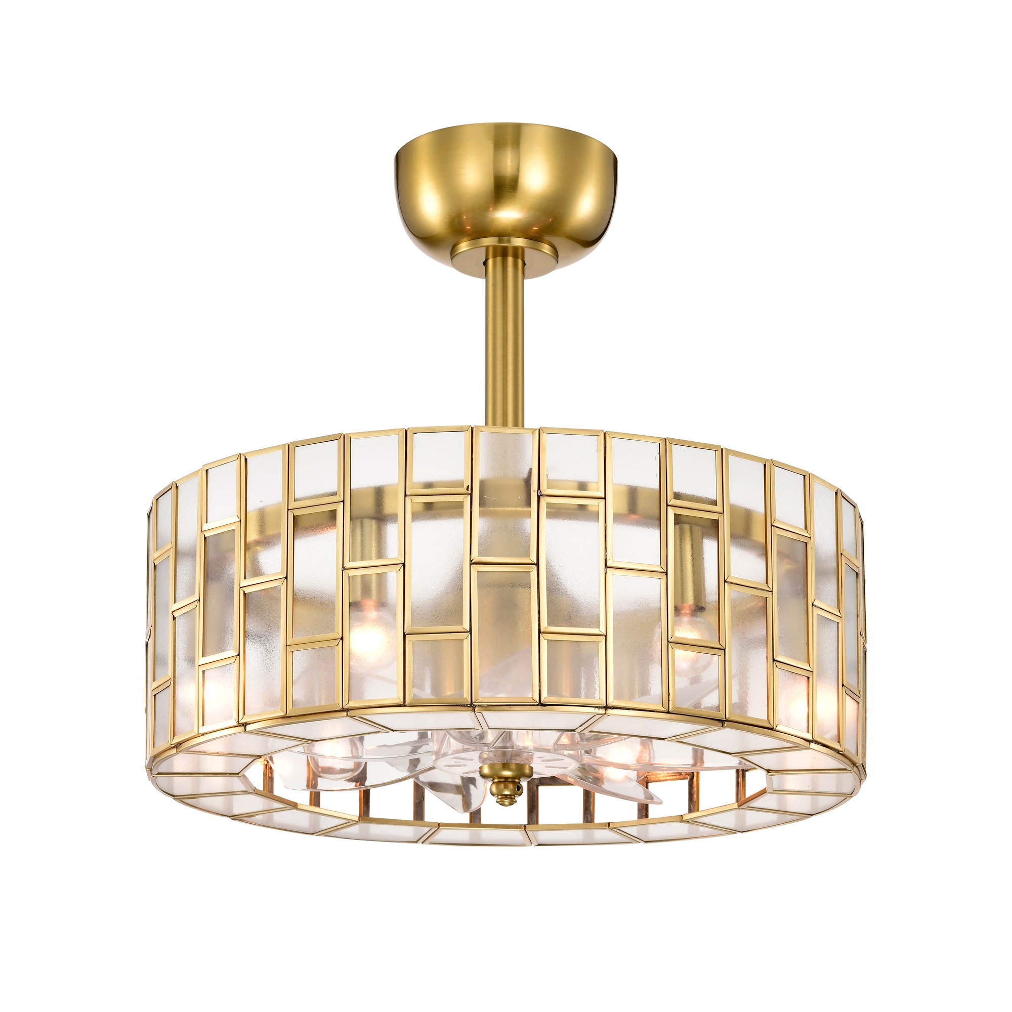 Warehouse of Tiffany Belmonte Brass Fandelier Lighted Ceiling Fan with Crystal Shade Brass Trim Remote Control
