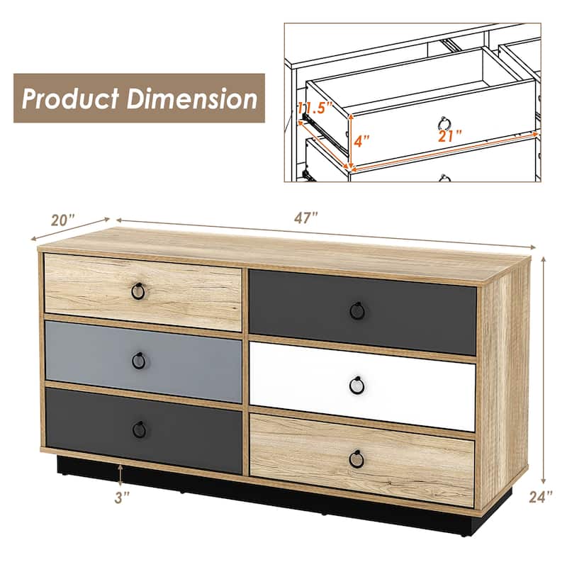Costway 6 Drawer Double Dresser Accent Storage Tower for Bedroom