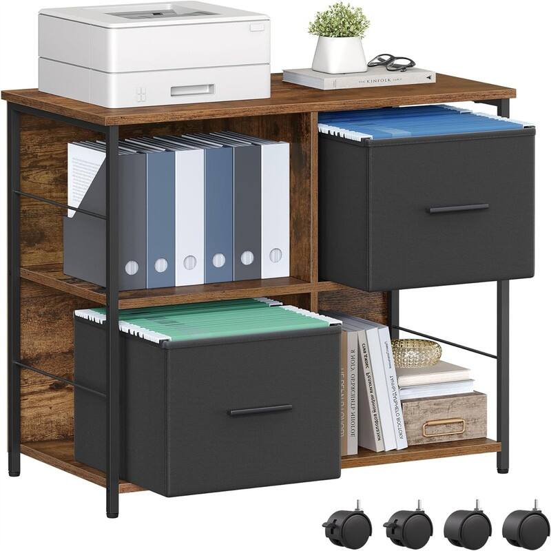 File Cabinet with 2 Drawers - Rustic Brown + Ink Black