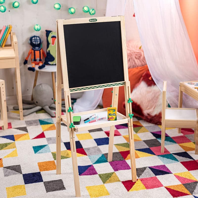 Crayola Kids Mini Dual Sided Wooden Art Easel w/ Chalkboard & Dry Erase Supplies - 10