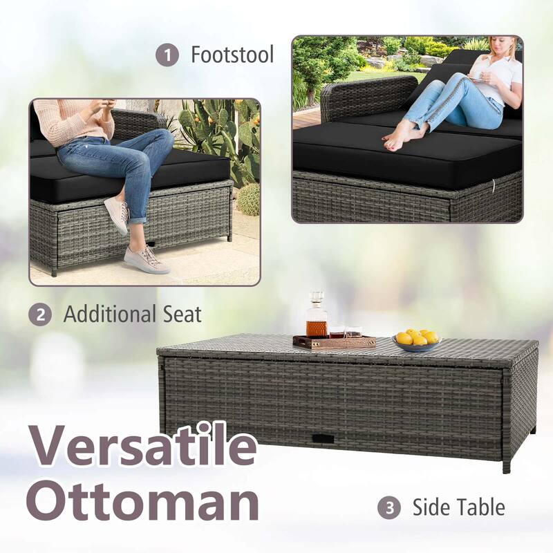 Gymax Rattan Daybed Wicker Loveseat Sofa Set w/ Ottoman & Retractable