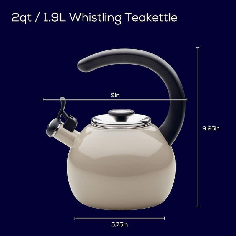 2-Quart Enamel on Steel Whistling Teakettle/Teapot With Flip-Up Spout, Black