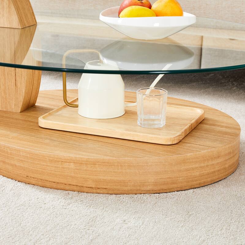 Roomfitters Double Layer Coffee Table with White Marble and Wood Grain Finish, Artistic Modern Design